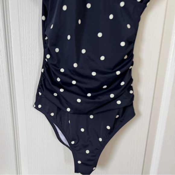 Boden One Piece US 6L Navy Blue with white polka dot swimsuit - Picture 2 of 7